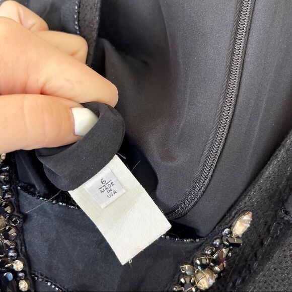 Carolina Herrera Black Tweed Gem Rhinestone Cocktail Dress Size 6 - Picture 9 of 10